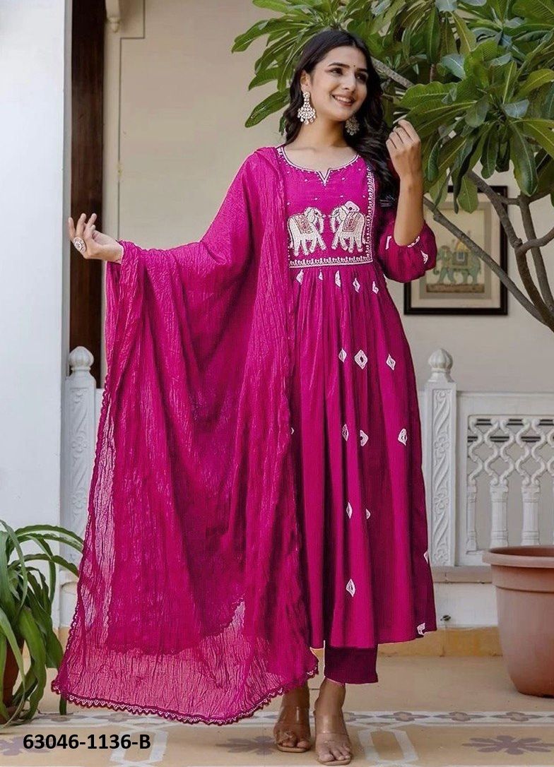 SERIES 1136 - Catalog # 63046 (Set of 4 Readymade Salwar Suits) by Amdavadi Fashion