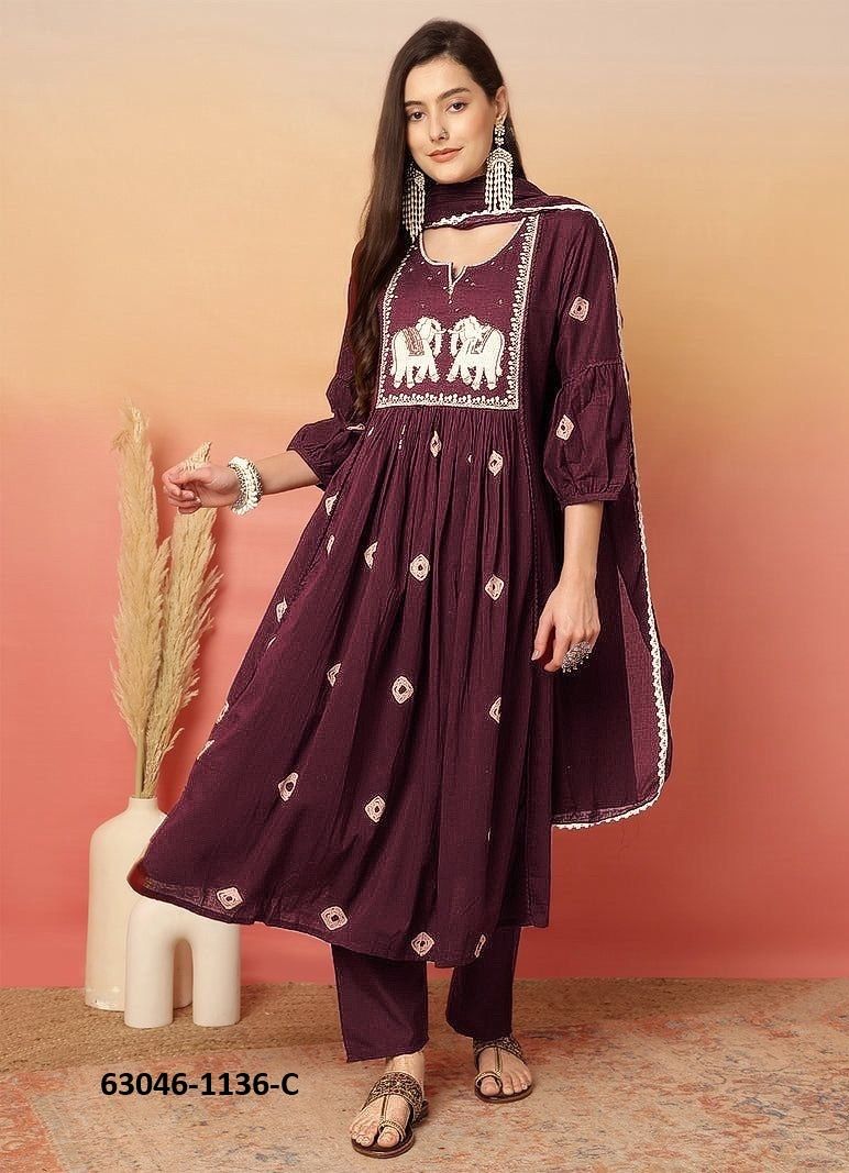 SERIES 1136 - Catalog # 63046 (Set of 4 Readymade Salwar Suits) by Amdavadi Fashion