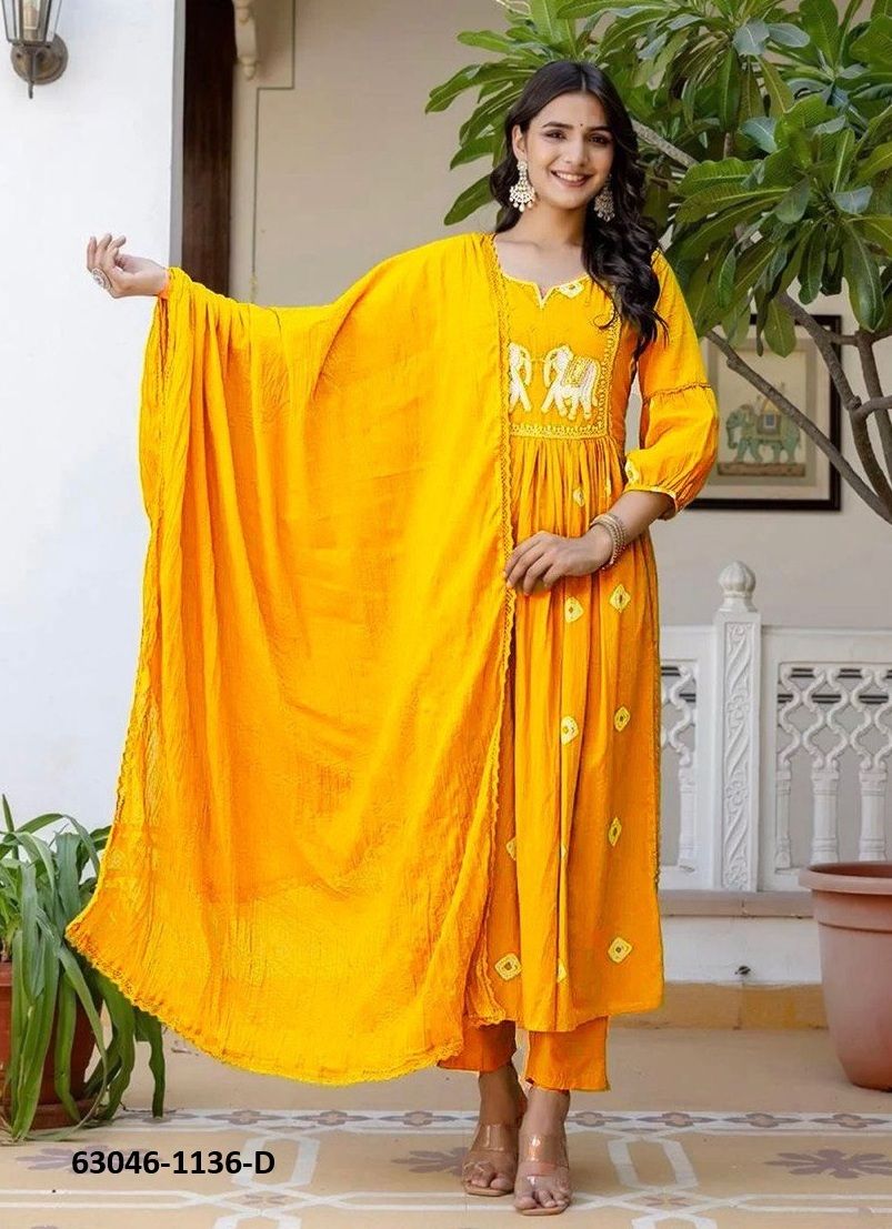 SERIES 1136 - Catalog # 63046 (Set of 4 Readymade Salwar Suits) by Amdavadi Fashion