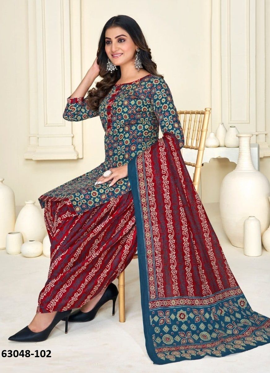AJRAKH PRINTED 102 - Catalog # 63048 (Set of 10 Readymade Salwar Suits) by Tentmen Clothing
