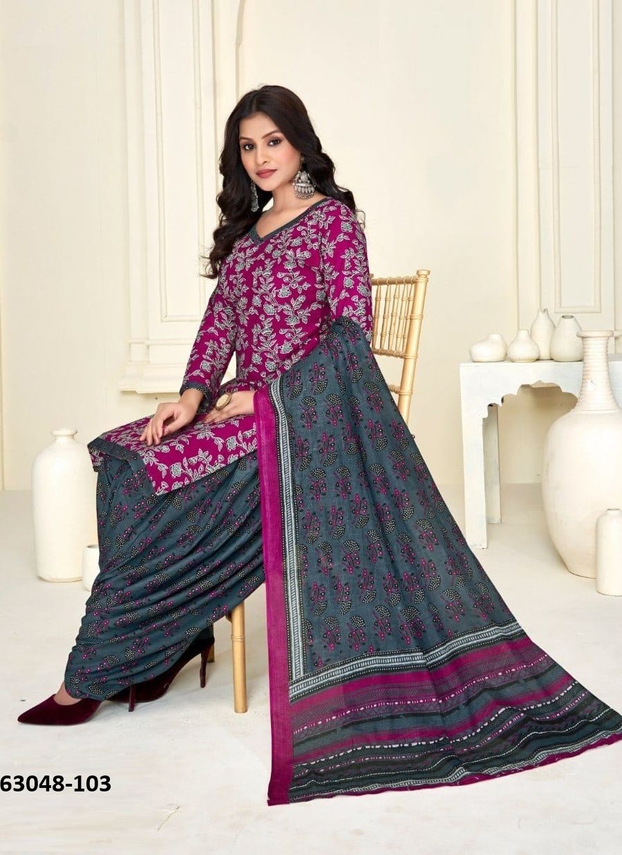 AJRAKH PRINTED 102 - Catalog # 63048 (Set of 10 Readymade Salwar Suits) by Tentmen Clothing