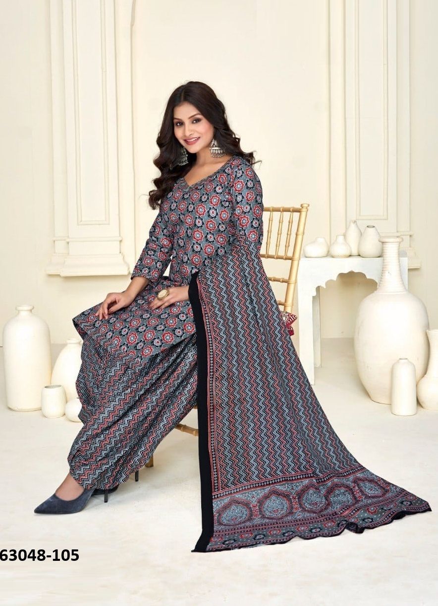 AJRAKH PRINTED 102 - Catalog # 63048 (Set of 10 Readymade Salwar Suits) by Tentmen Clothing