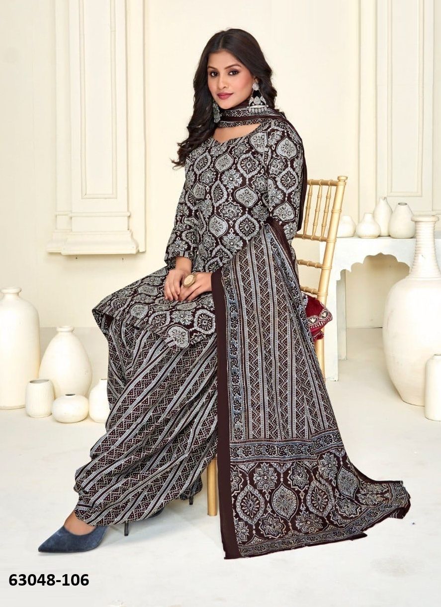 AJRAKH PRINTED 102 - Catalog # 63048 (Set of 10 Readymade Salwar Suits) by Tentmen Clothing