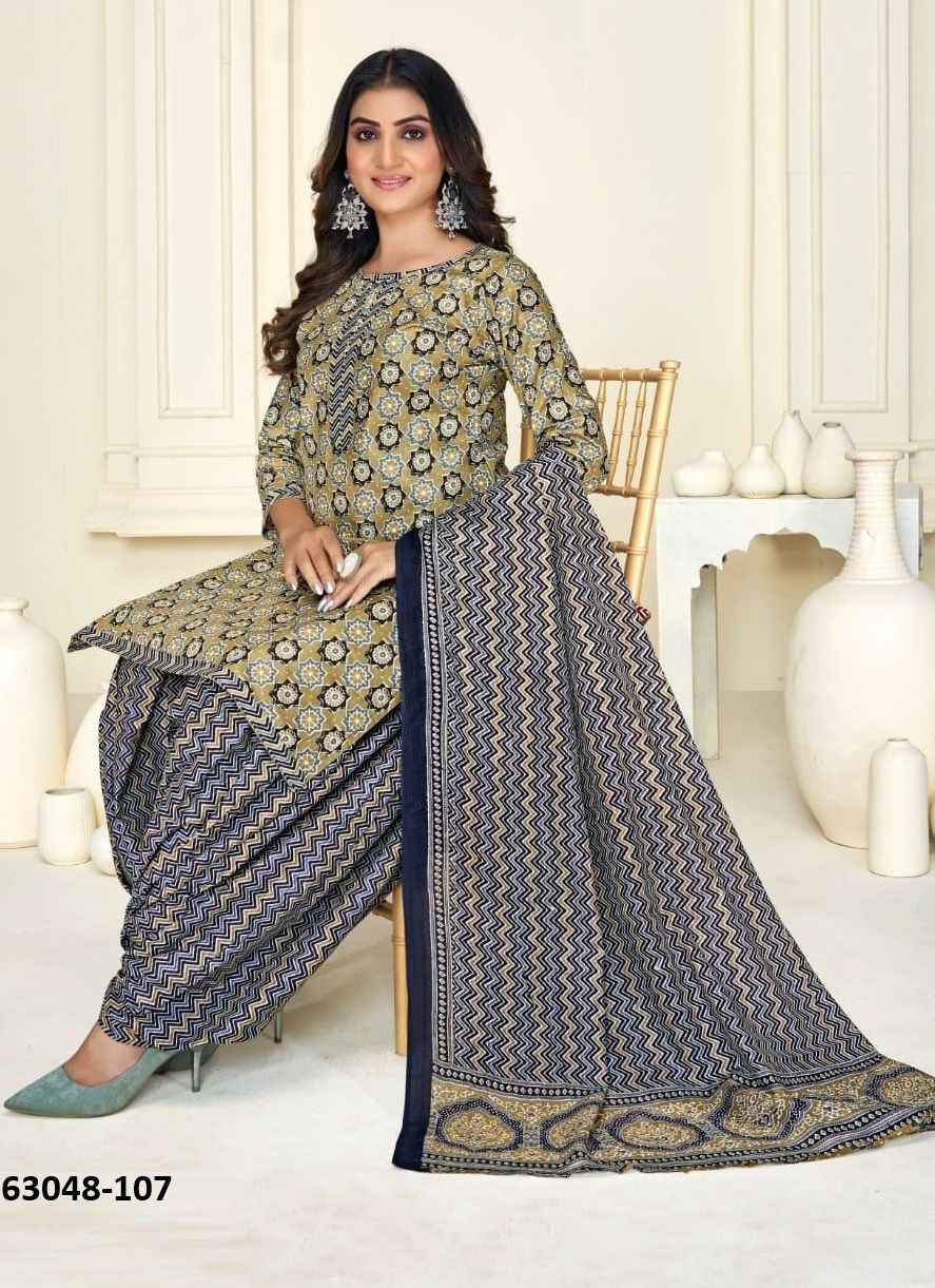 AJRAKH PRINTED 102 - Catalog # 63048 (Set of 10 Readymade Salwar Suits) by Tentmen Clothing