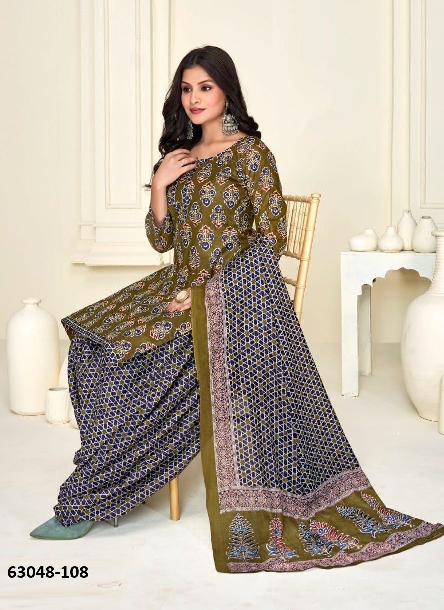 AJRAKH PRINTED 102 - Catalog # 63048 (Set of 10 Readymade Salwar Suits) by Tentmen Clothing