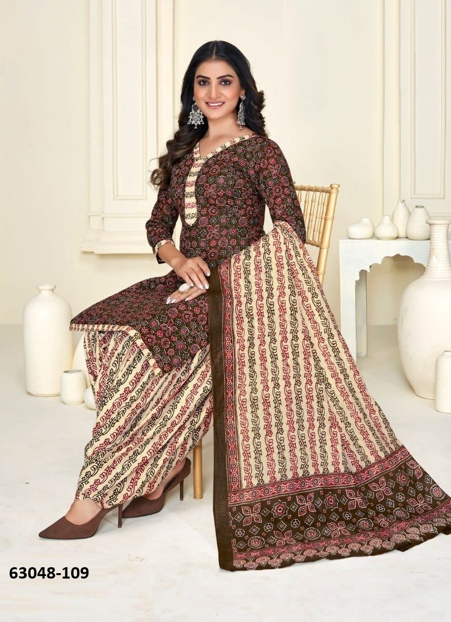 AJRAKH PRINTED 102 - Catalog # 63048 (Set of 10 Readymade Salwar Suits) by Tentmen Clothing