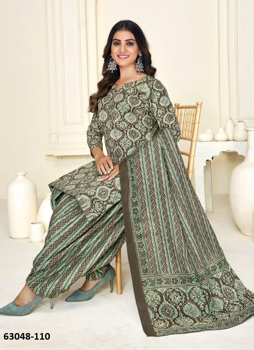 AJRAKH PRINTED 102 - Catalog # 63048 (Set of 10 Readymade Salwar Suits) by Tentmen Clothing