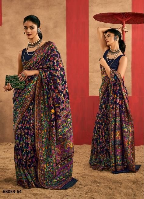CHINAR PASHMINA 3 - Catalog # 63053 (Set of 6 Sarees) by Rajtex Fabrics