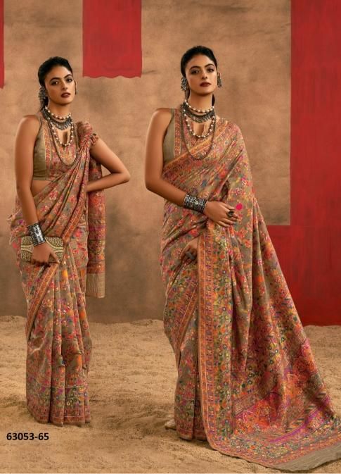 CHINAR PASHMINA 3 - Catalog # 63053 (Set of 6 Sarees) by Rajtex Fabrics