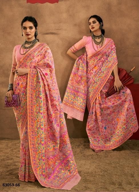 CHINAR PASHMINA 3 - Catalog # 63053 (Set of 6 Sarees) by Rajtex Fabrics