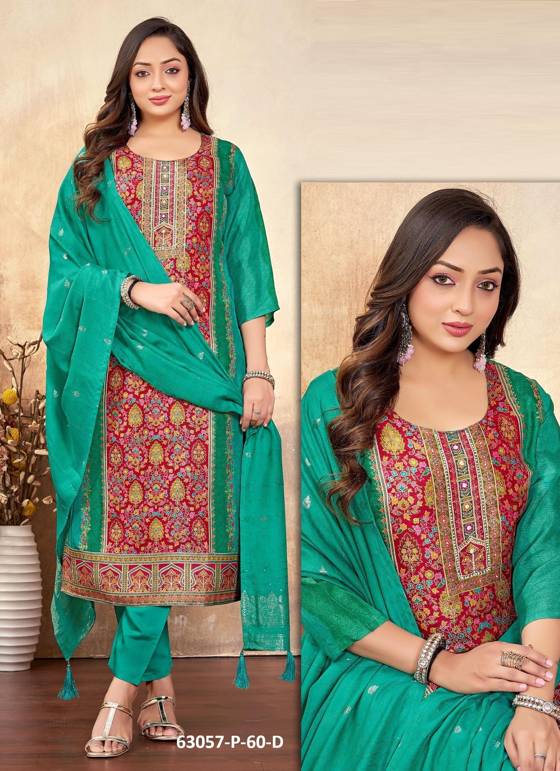 DOLA SILK JACQUARD P60 - Catalog # 63057 (Set of 4 SIZE-SETS [Readymade Salwar Suits]) by Amdavadi Fashion