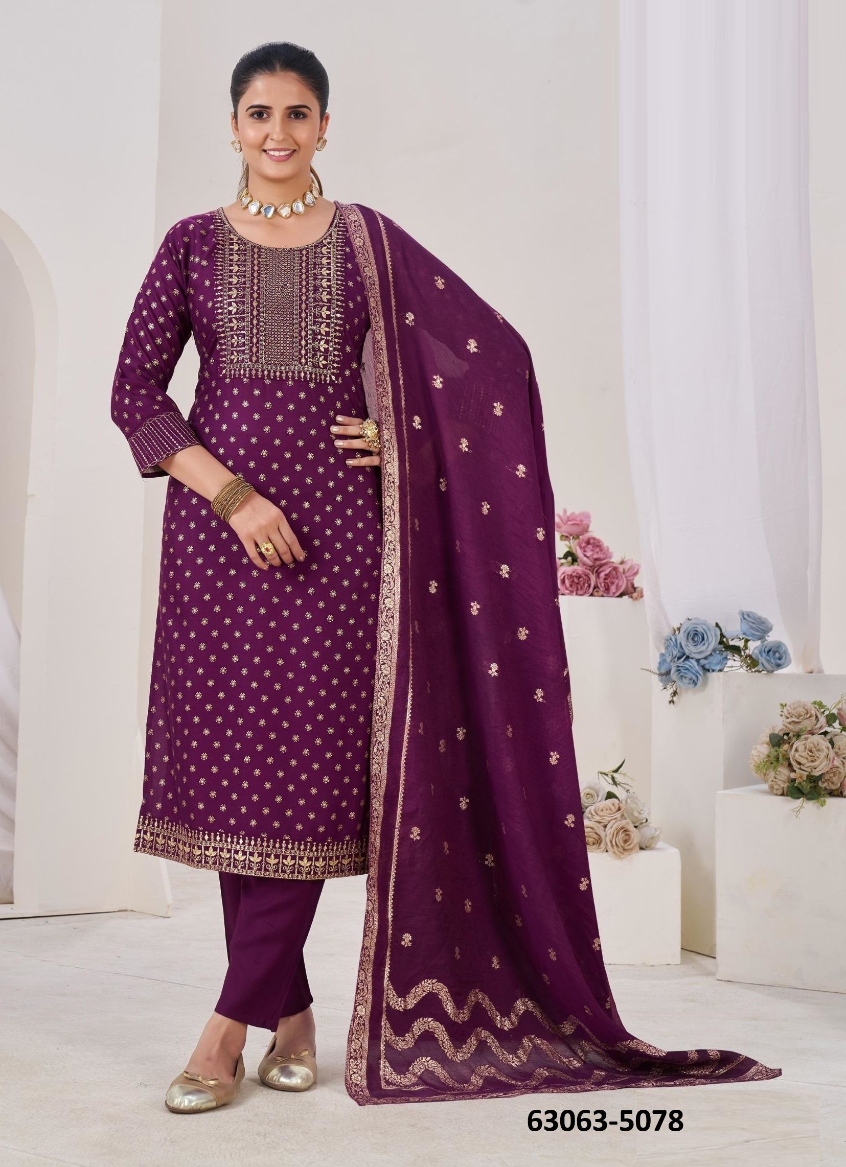 AISHA - Catalog # 63063 (Set of 6 Readymade Salwar Suits) by Blue Hills