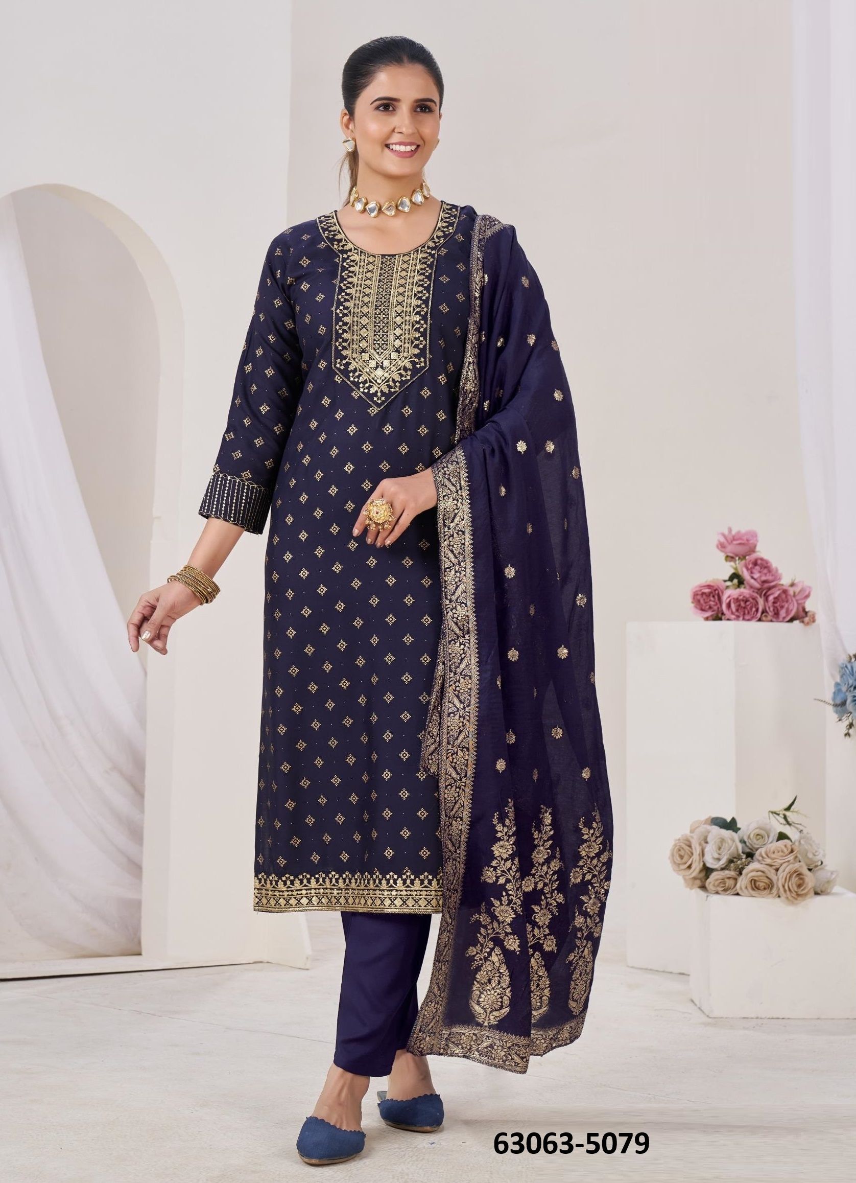AISHA - Catalog # 63063 (Set of 6 Readymade Salwar Suits) by Blue Hills