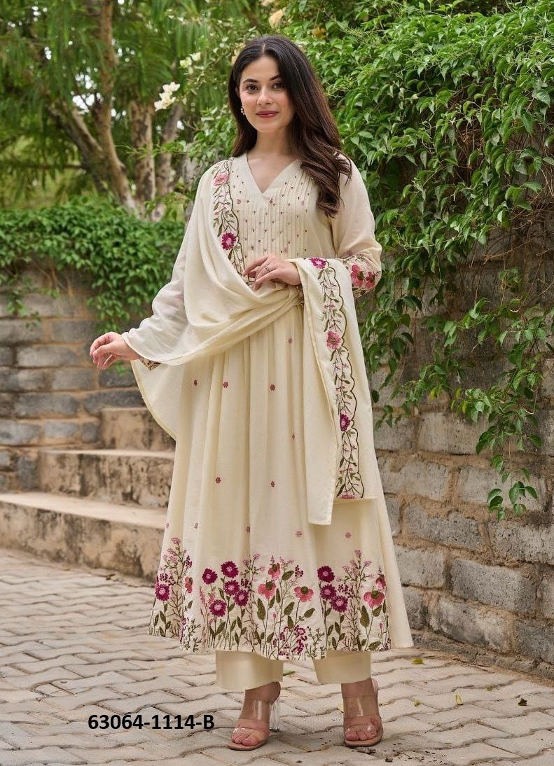 CHANDERI SERIES 1114 - Catalog # 63064 (Set of 2 Readymade Salwar Suits) by Amdavadi Fashion