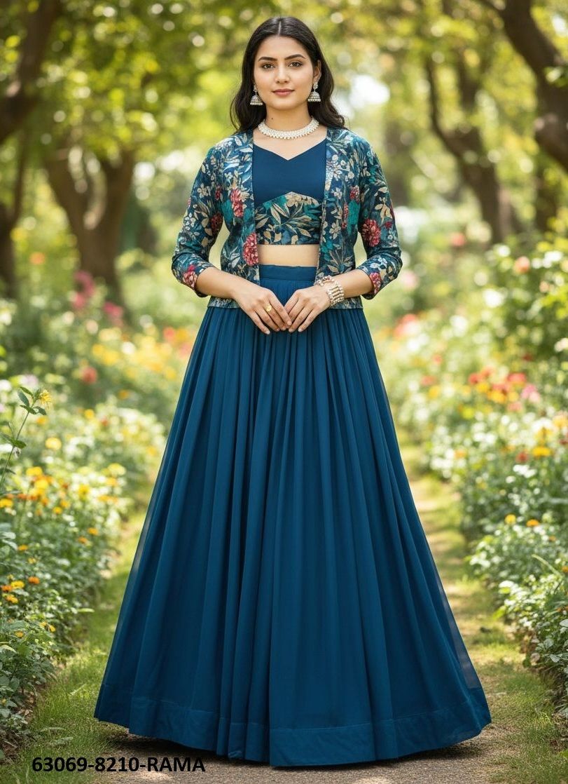 FOIL PRINTED FLORAL KOTI - Catalog # 63069 (Set of 6 Readymade Lehengas) by Komal Pret FOIL PRINTED FLORAL KOTI - Catalog # 63069 (Set of 6 Readymade Lehengas) by Komal Pret
