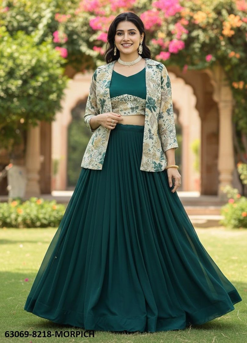 FOIL PRINTED FLORAL KOTI - Catalog # 63069 (Set of 6 Readymade Lehengas) by Komal Pret FOIL PRINTED FLORAL KOTI - Catalog # 63069 (Set of 6 Readymade Lehengas) by Komal Pret