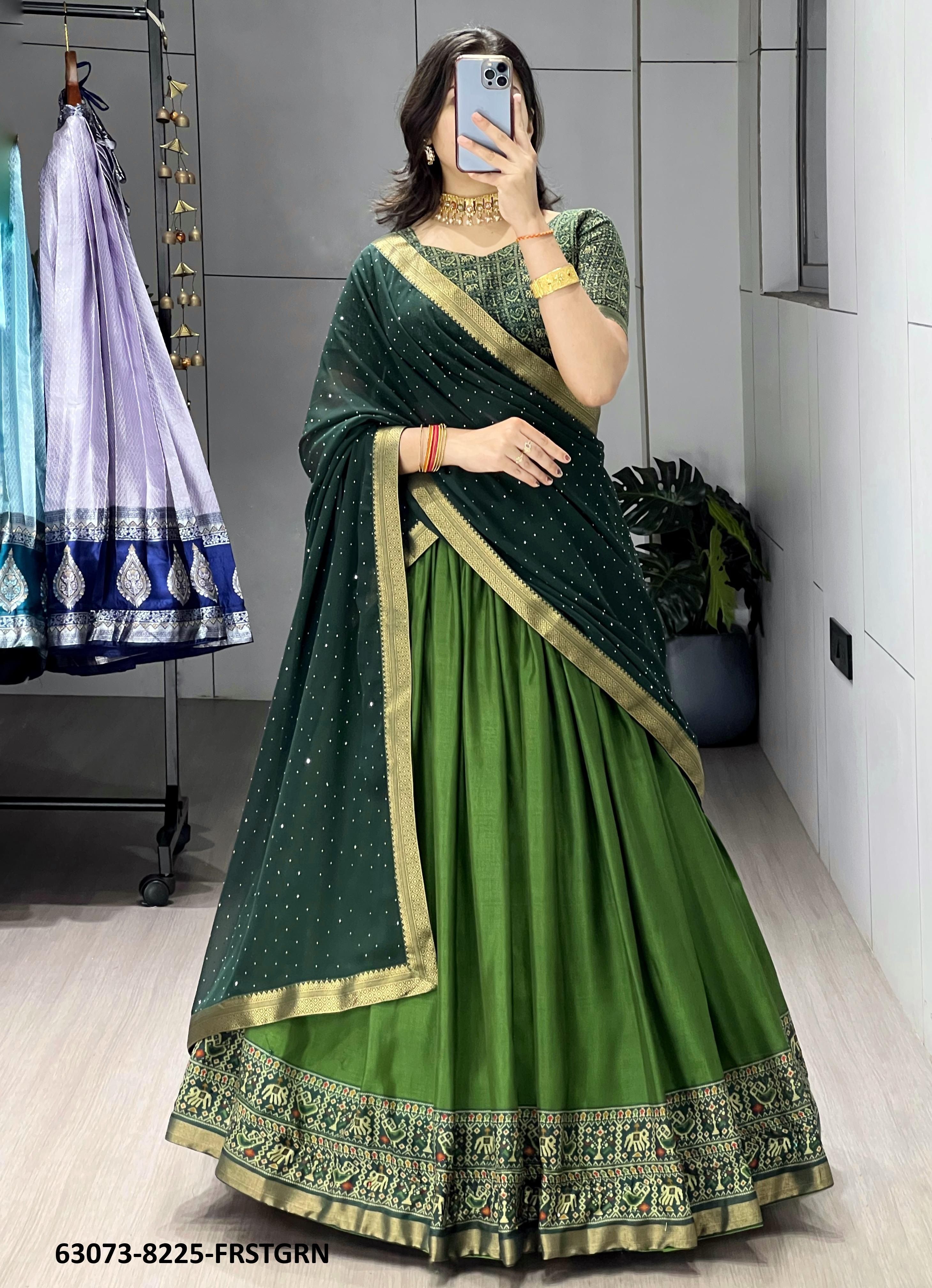 MUL-MUL LEHENGAS - Catalog # 63073 (Set of 4 Semi-Stitched Lehengas) by Raw Lemon