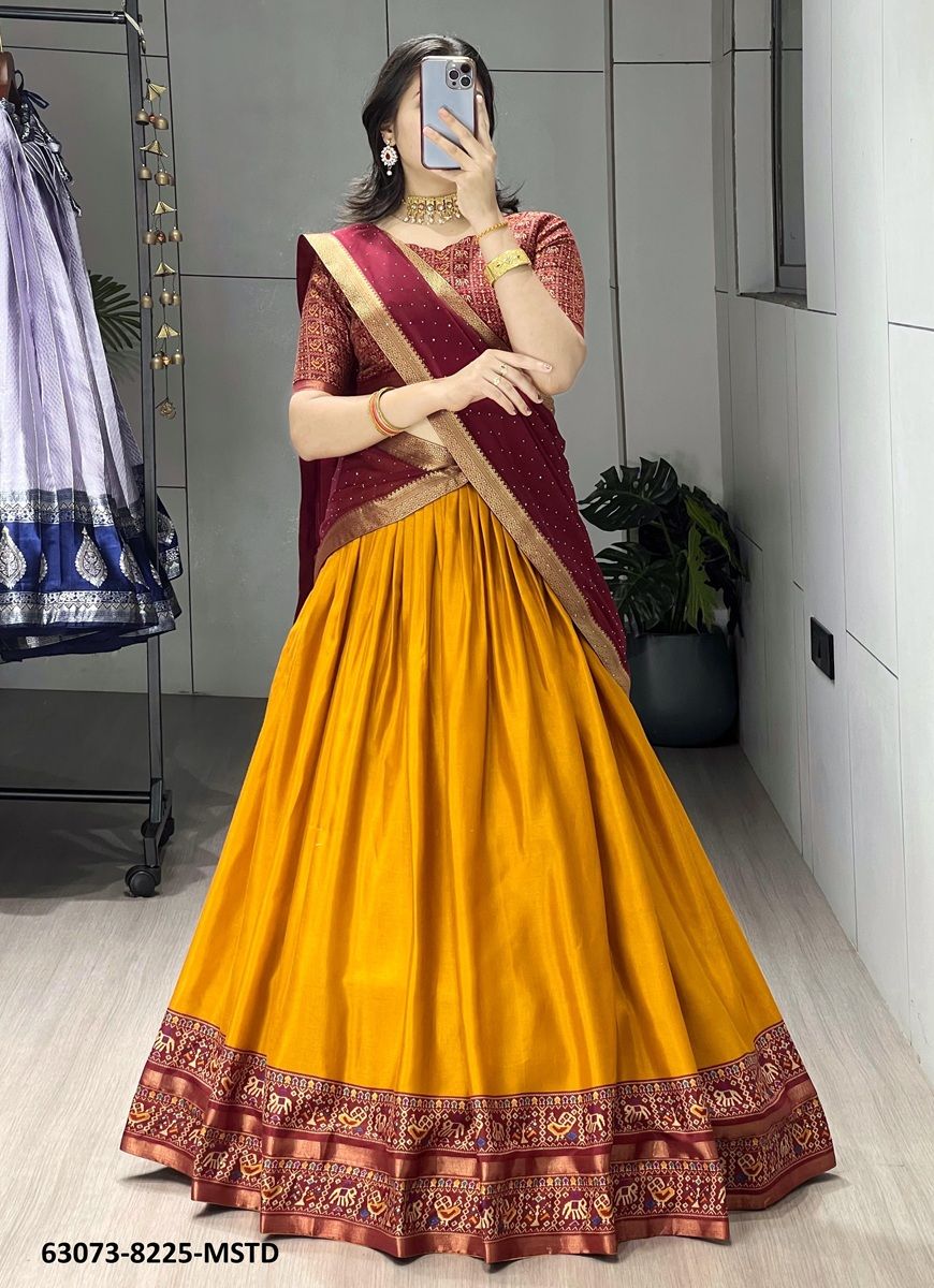 MUL-MUL LEHENGAS - Catalog # 63073 (Set of 4 Semi-Stitched Lehengas) by Raw Lemon