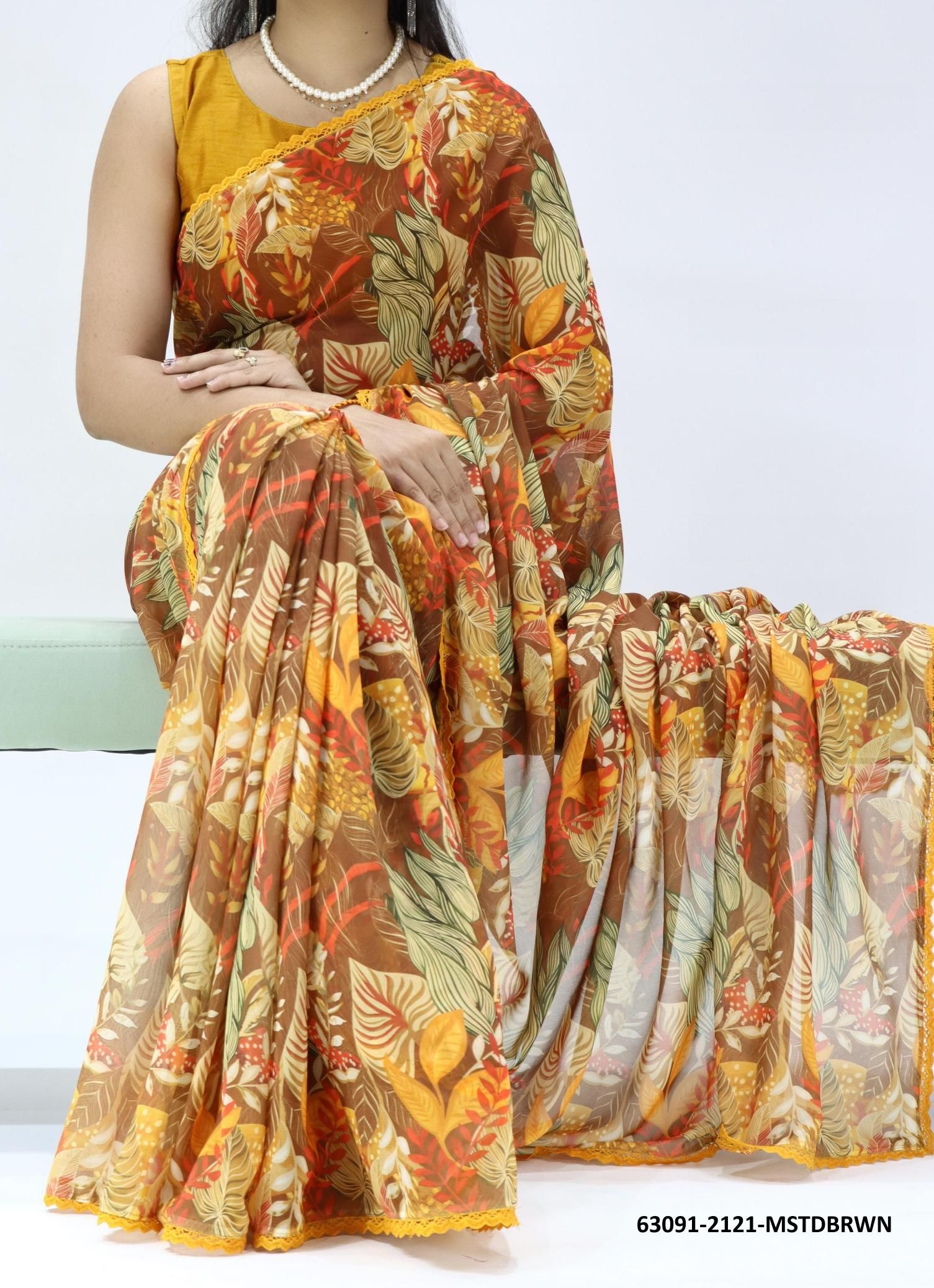 WEIGHTLESS SAREE WITH LACE 2121 - Catalog # 63091 (Set of 5 Sarees) by Semad Styles