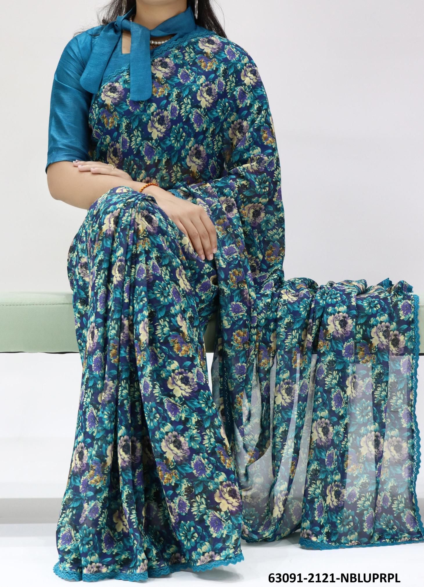 WEIGHTLESS SAREE WITH LACE 2121 - Catalog # 63091 (Set of 5 Sarees) by Semad Styles