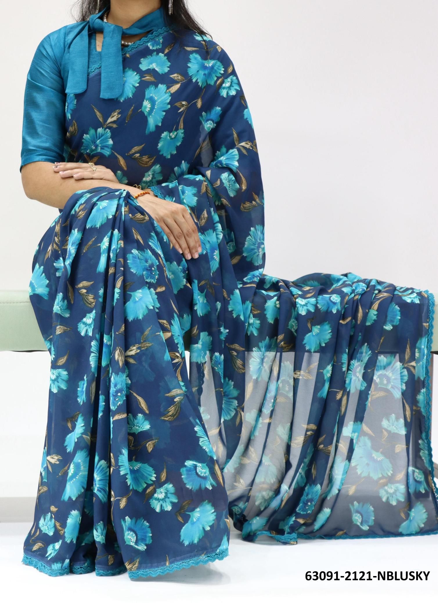 WEIGHTLESS SAREE WITH LACE 2121 - Catalog # 63091 (Set of 5 Sarees) by Semad Styles