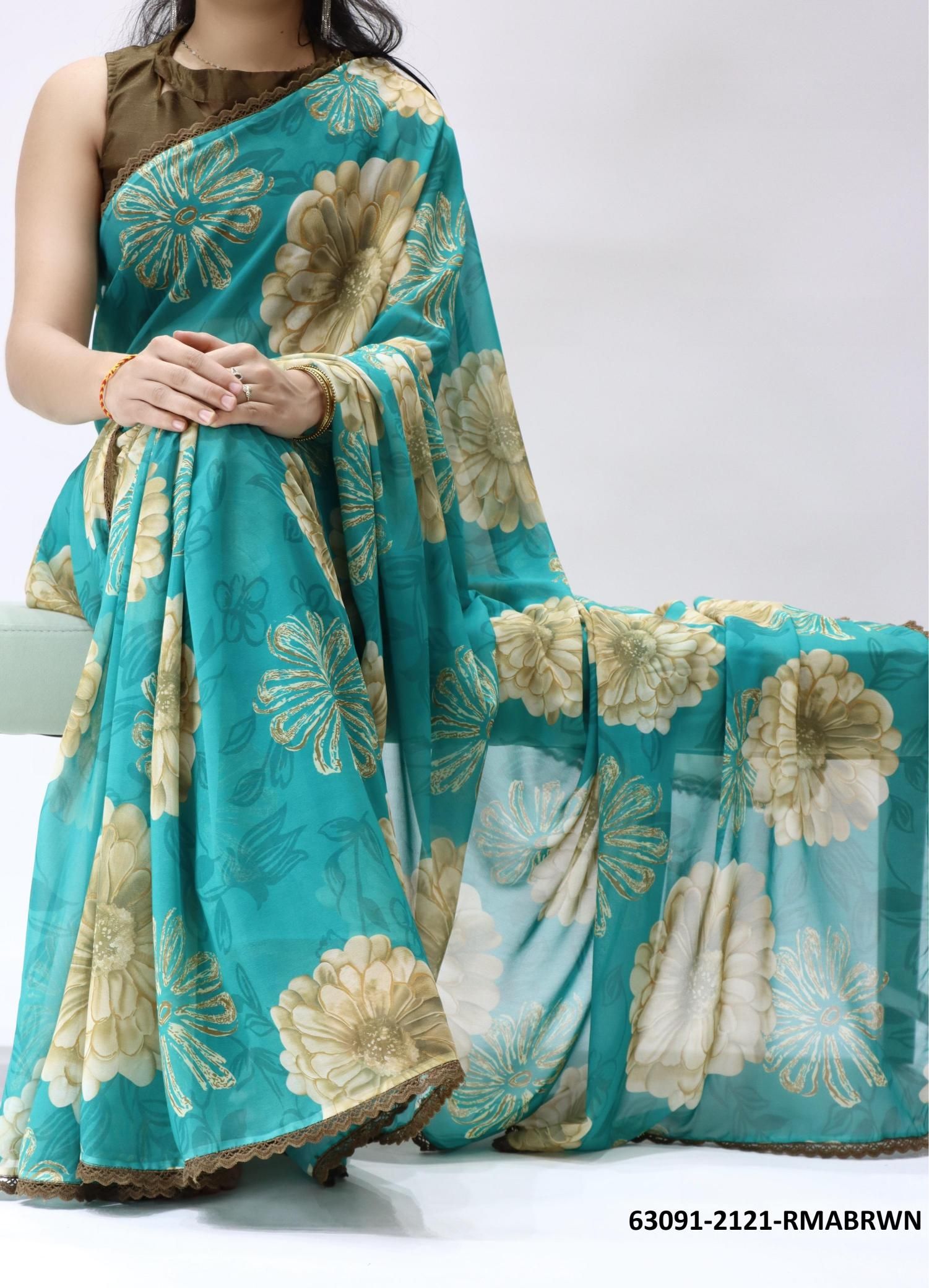 WEIGHTLESS SAREE WITH LACE 2121 - Catalog # 63091 (Set of 5 Sarees) by Semad Styles