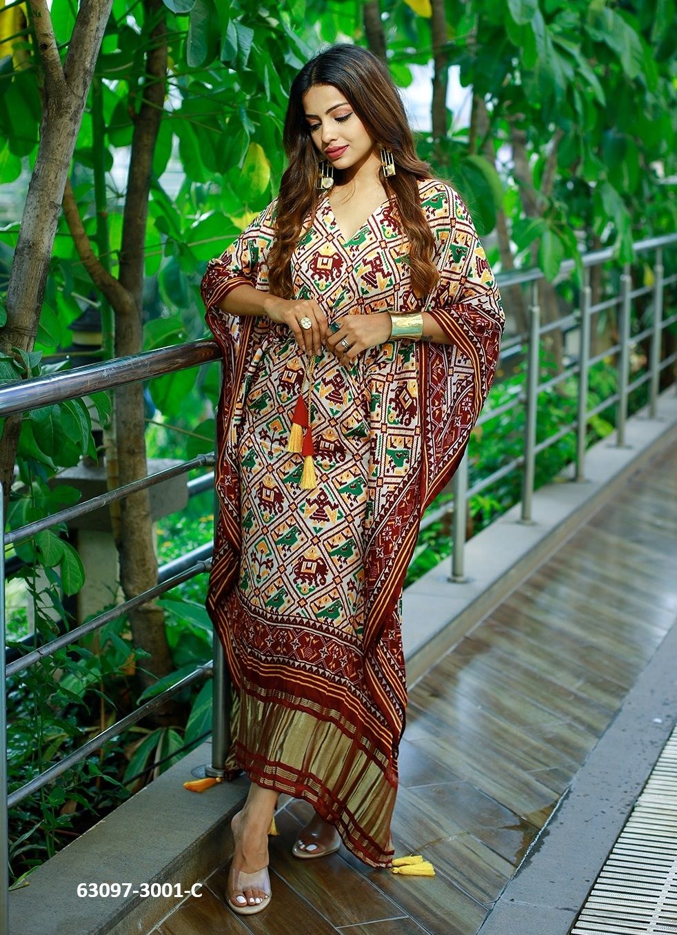PURE GAJJI SILK BANDHANI PATOLA - Catalog # 63097 (Set of 11 Kaftans / Ponchos) by Raw Lemon