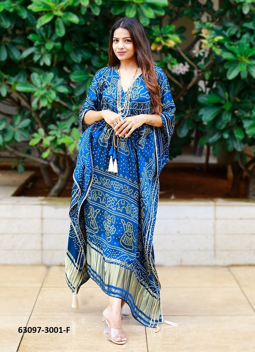 PURE GAJJI SILK BANDHANI PATOLA - Catalog # 63097 (Set of 11 Kaftans / Ponchos) by Raw Lemon