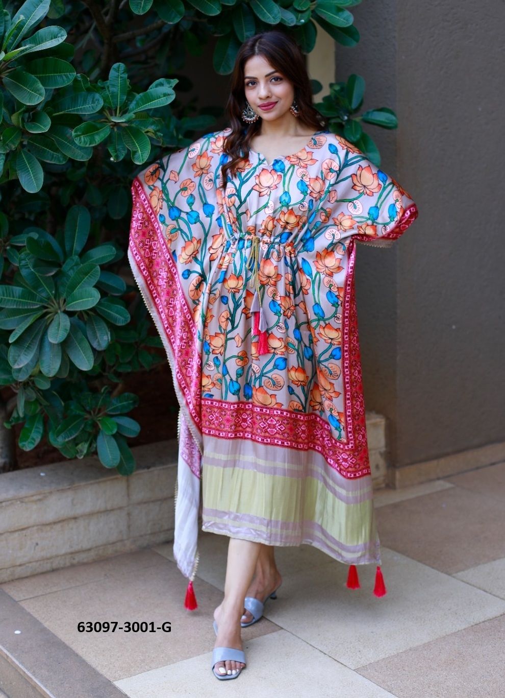 PURE GAJJI SILK BANDHANI PATOLA - Catalog # 63097 (Set of 11 Kaftans / Ponchos) by Raw Lemon