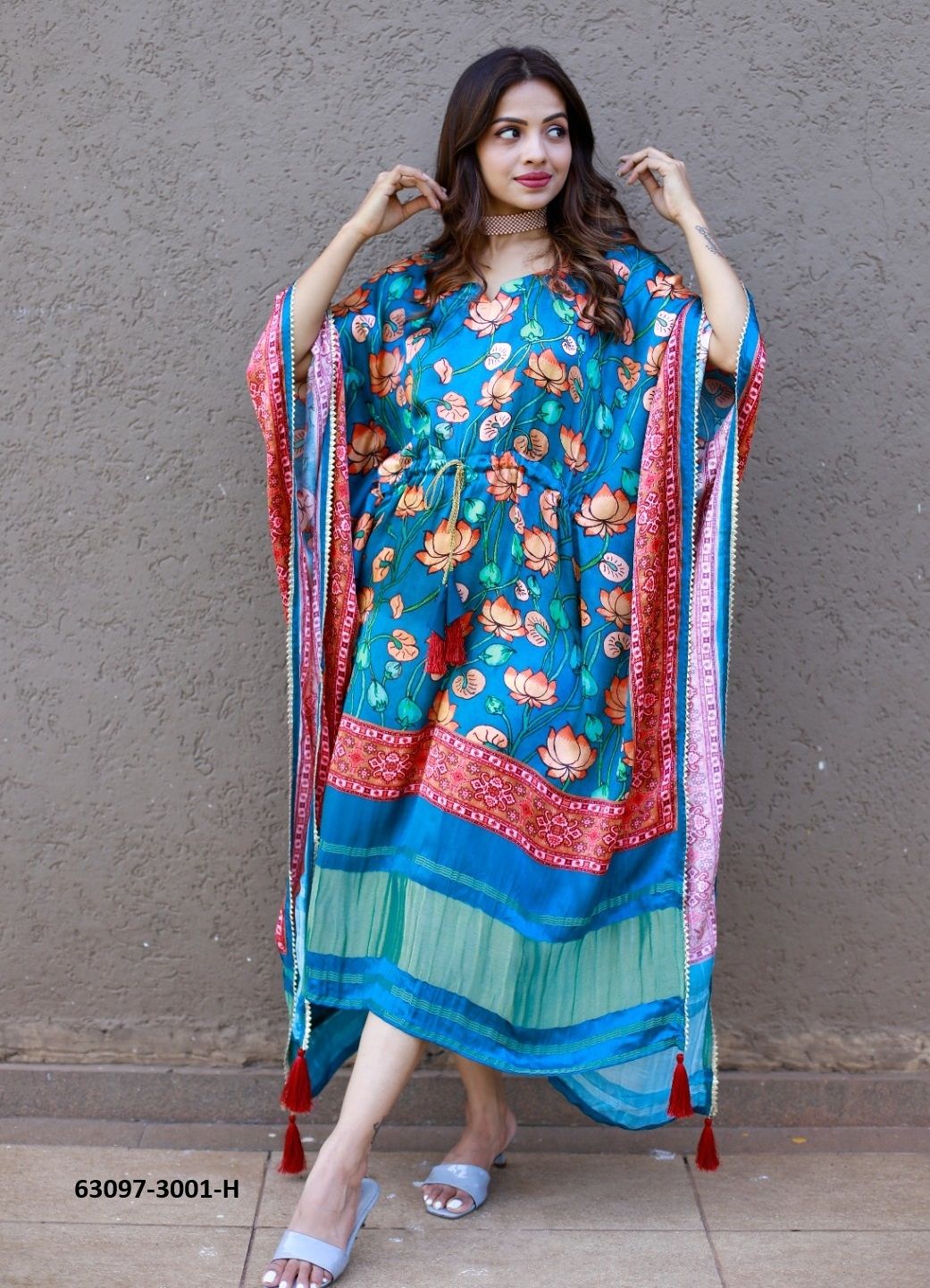 PURE GAJJI SILK BANDHANI PATOLA - Catalog # 63097 (Set of 11 Kaftans / Ponchos) by Raw Lemon