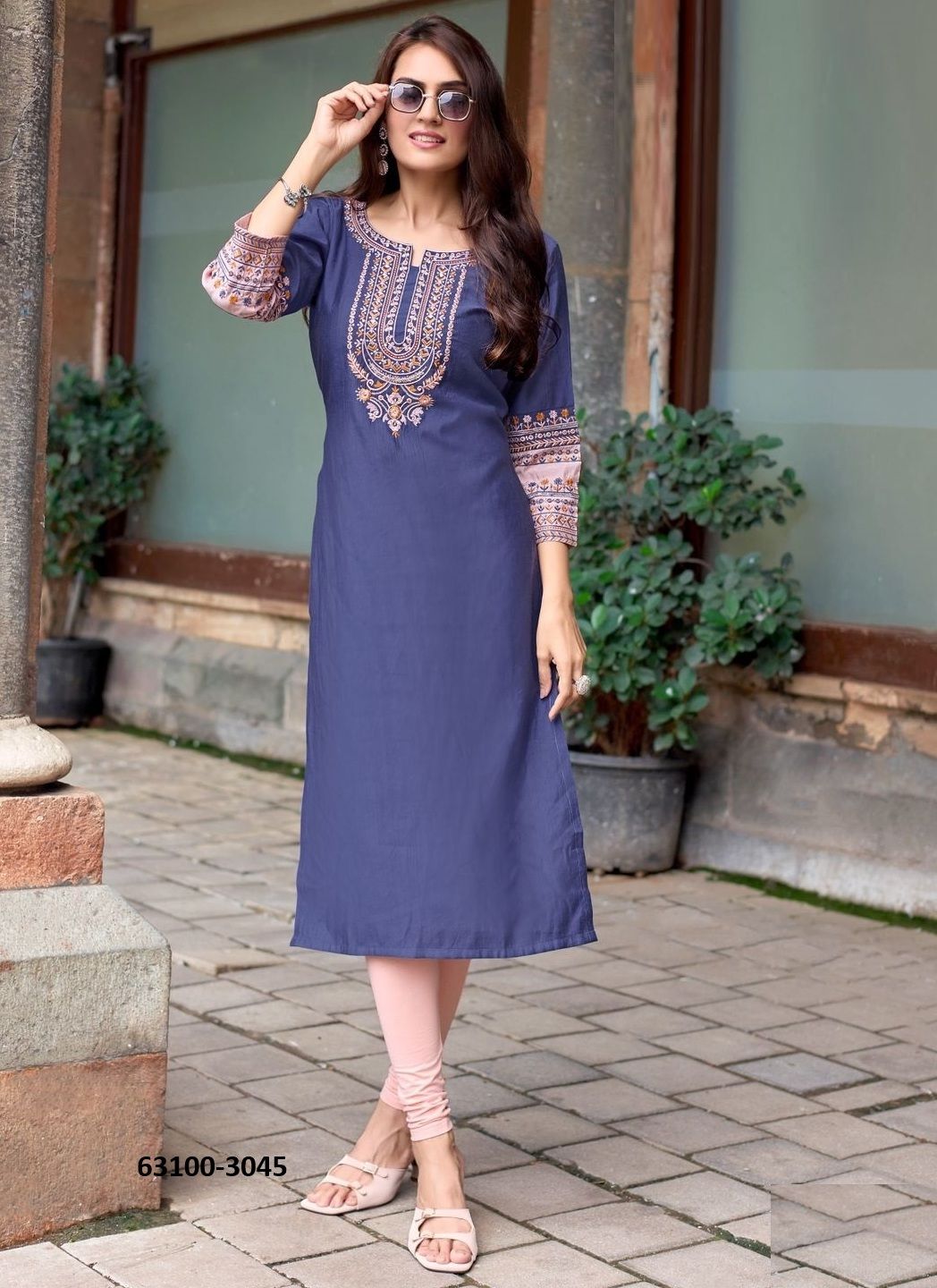 SALONEE 9 - Catalog # 63100 (Set of 6 Readymade Women's Kurtis / Tops) by Wooglee Fashions