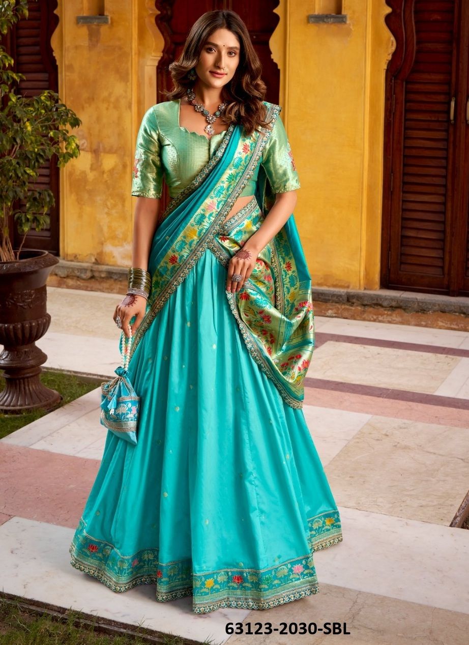 MADHURA - Catalog # 63123 (Set of 4 Semi-Stitched Lehengas) by Raw Lemon
