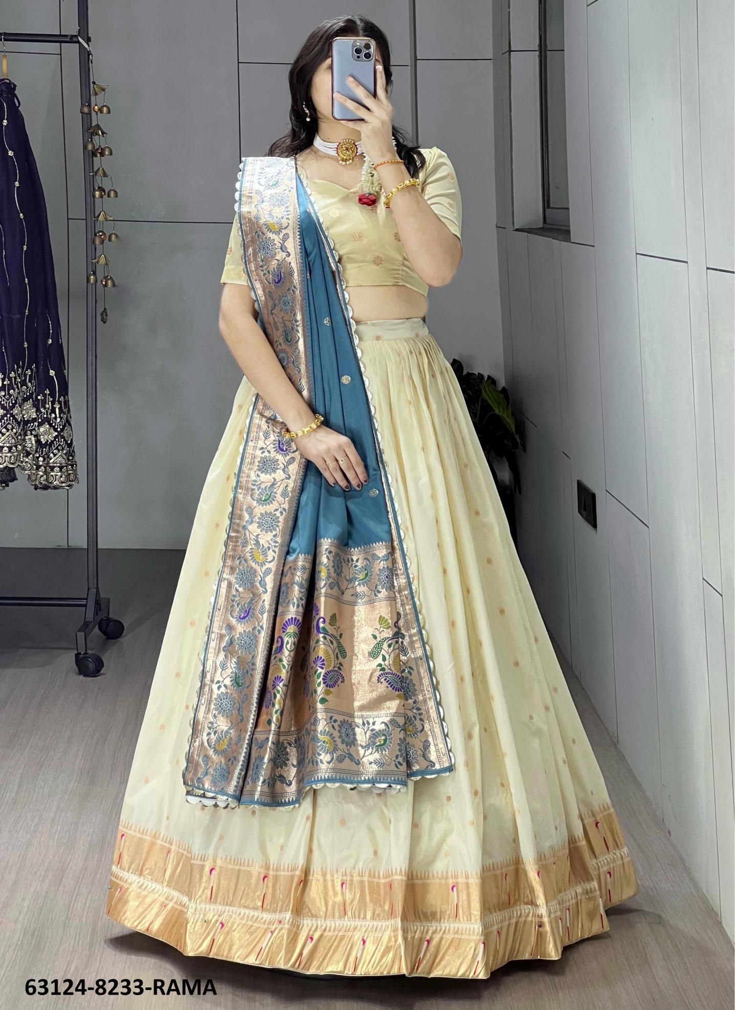 PAITHANI SILK - Catalog # 63124 (Set of 4 Semi-Stitched Lehengas) by Komal Pret PAITHANI SILK - Catalog # 63124 (Set of 4 Semi-Stitched Lehengas) by Komal Pret