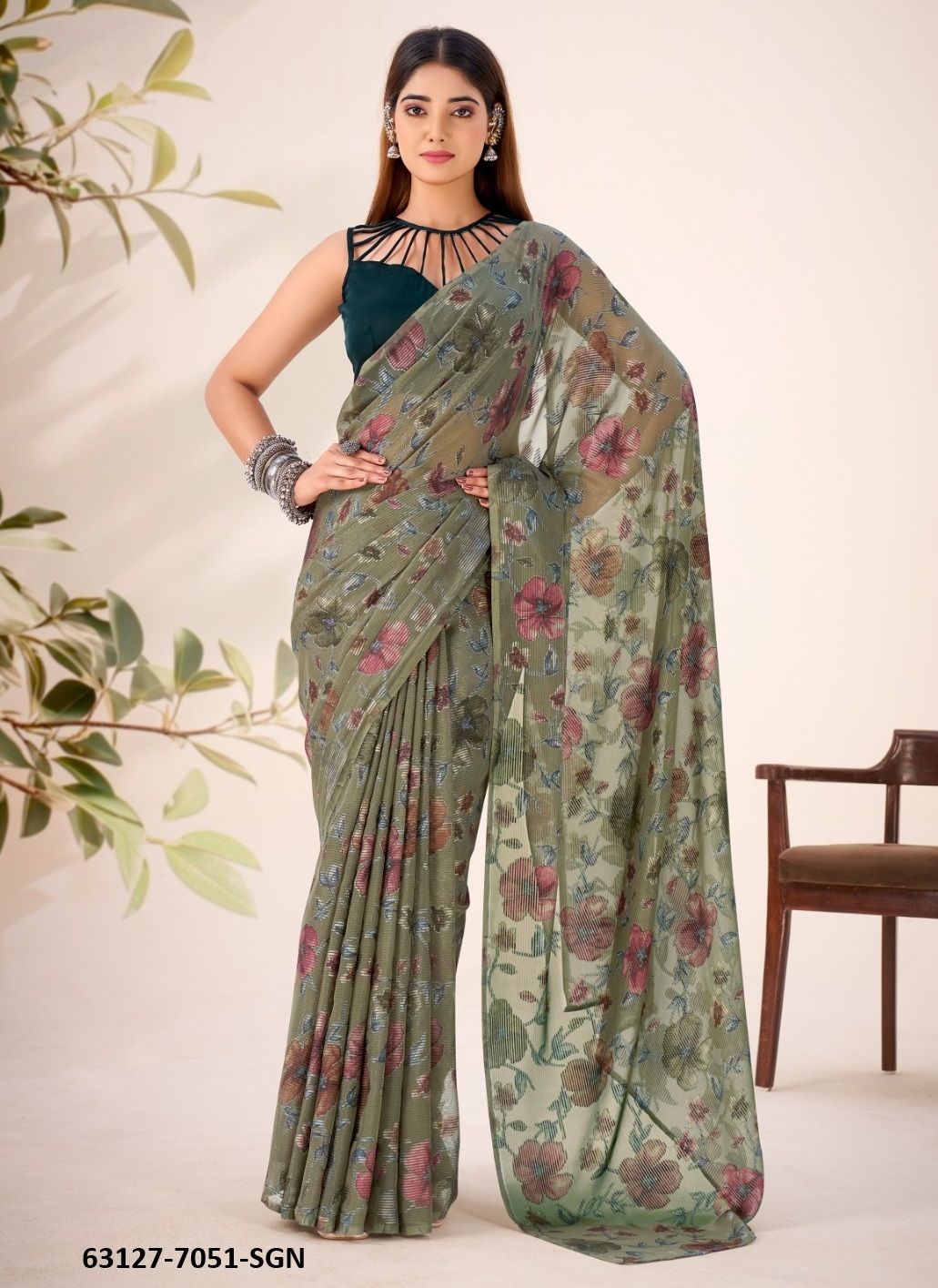 BRASSO SILK 7051 - Catalog # 63127 (Set of 4 Sarees) by Semad Styles