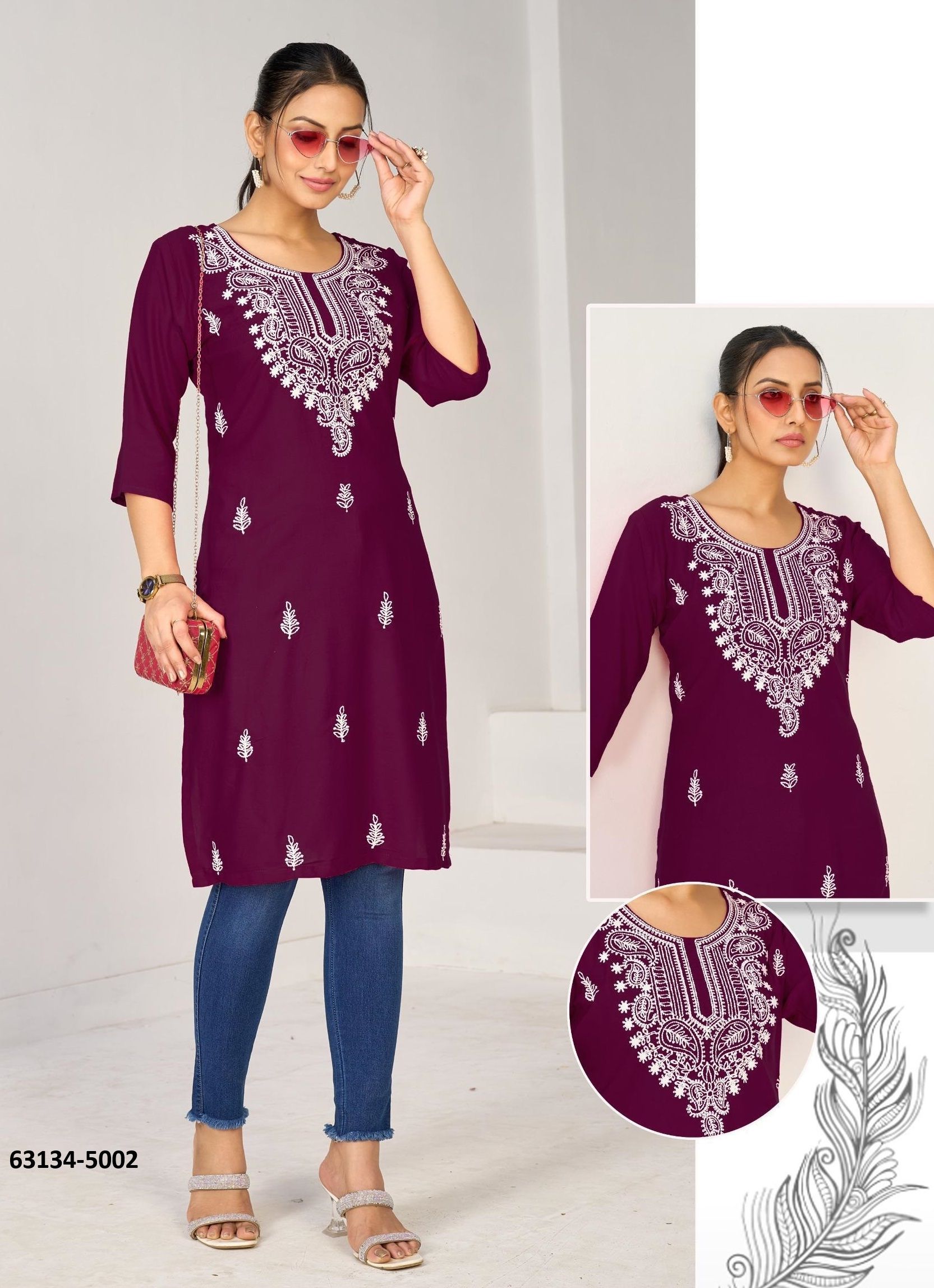 COLLEGE GIRL 5 - Catalog # 63134 (Set of 6 Readymade Women's Kurtis / Tops) by Blue Hills