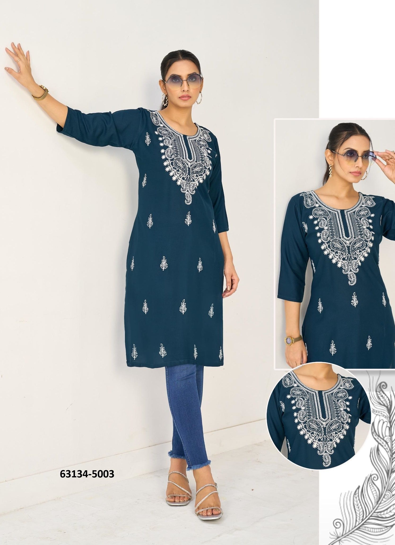 COLLEGE GIRL 5 - Catalog # 63134 (Set of 6 Readymade Women's Kurtis / Tops) by Blue Hills