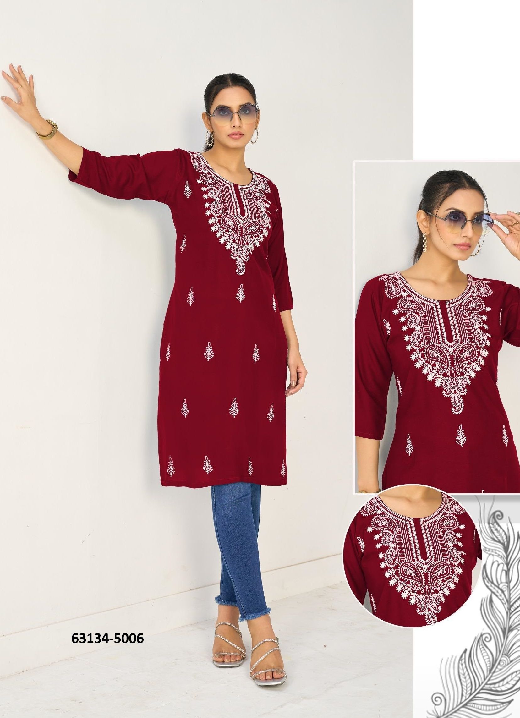 COLLEGE GIRL 5 - Catalog # 63134 (Set of 6 Readymade Women's Kurtis / Tops) by Blue Hills