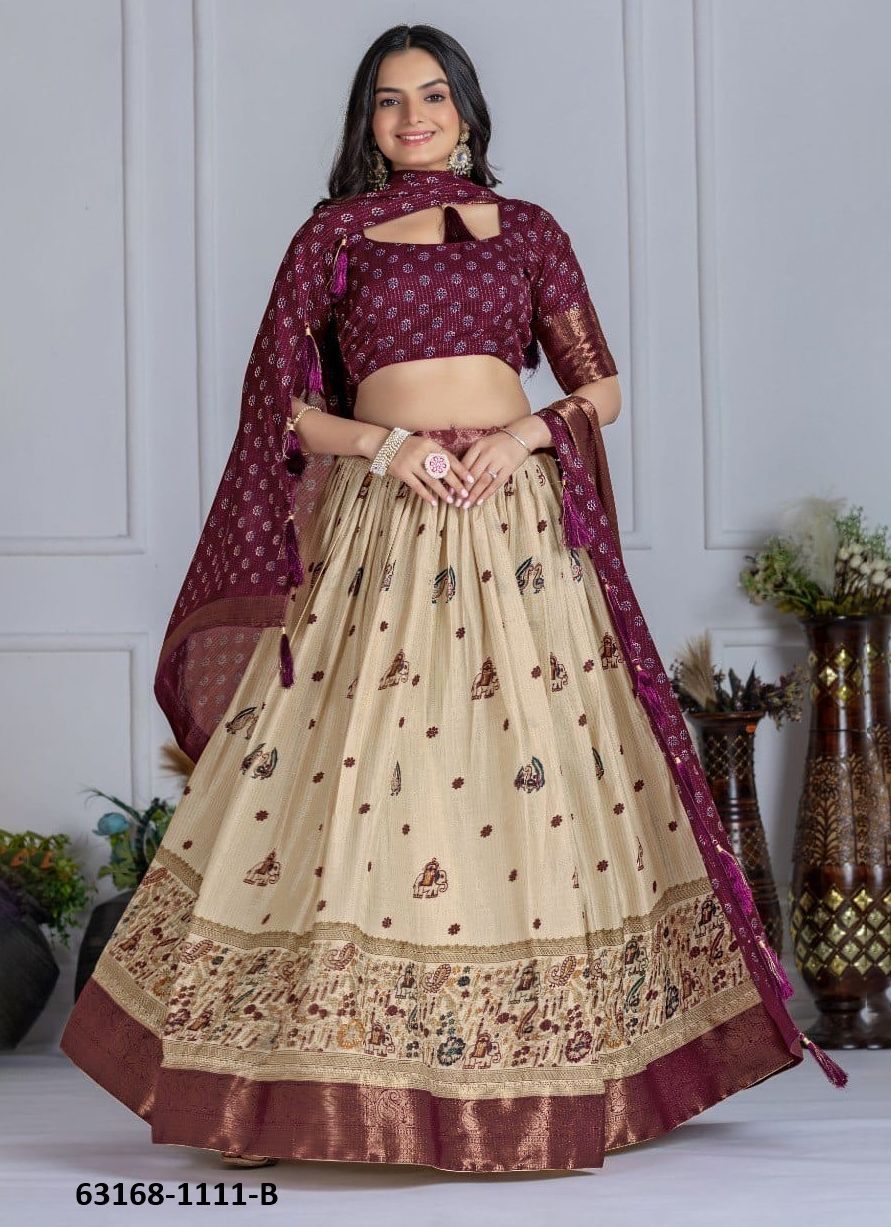 LICHI SILK 1111 - Catalog # 63168 (Set of 5 Semi-Stitched Lehengas) by Komal Pret LICHI SILK 1111 - Catalog # 63168 (Set of 5 Semi-Stitched Lehengas) by Komal Pret