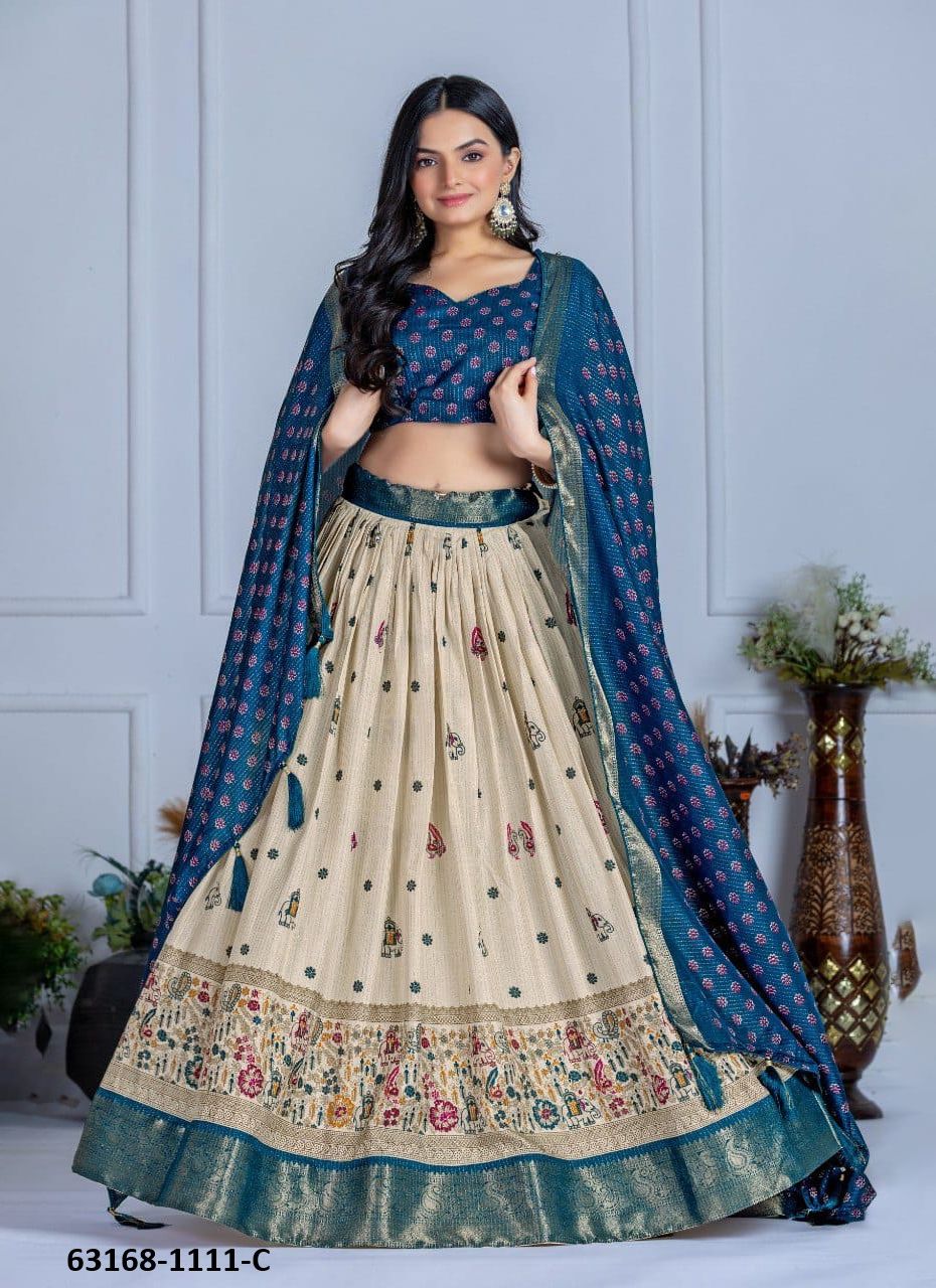 LICHI SILK 1111 - Catalog # 63168 (Set of 5 Semi-Stitched Lehengas) by Komal Pret LICHI SILK 1111 - Catalog # 63168 (Set of 5 Semi-Stitched Lehengas) by Komal Pret