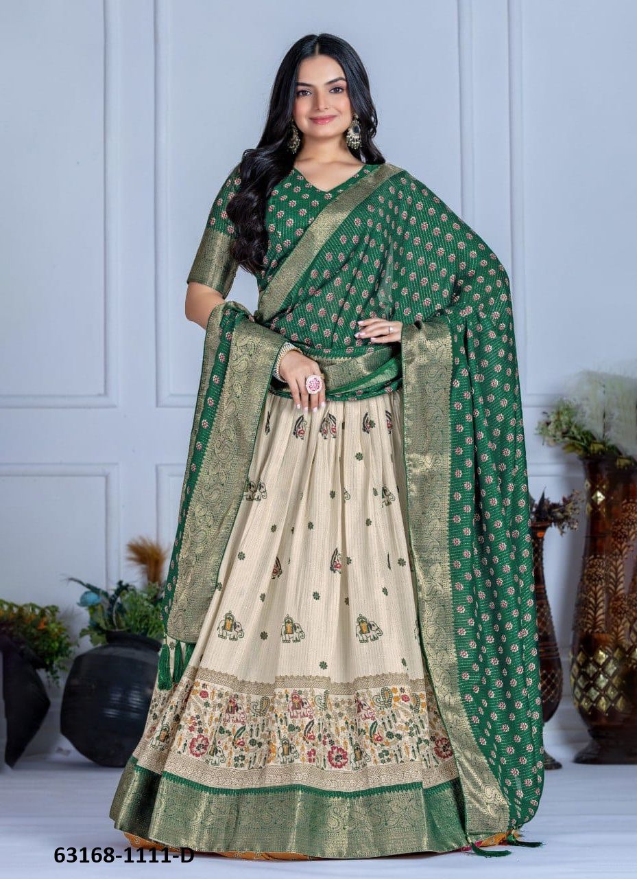 LICHI SILK 1111 - Catalog # 63168 (Set of 5 Semi-Stitched Lehengas) by Komal Pret LICHI SILK 1111 - Catalog # 63168 (Set of 5 Semi-Stitched Lehengas) by Komal Pret