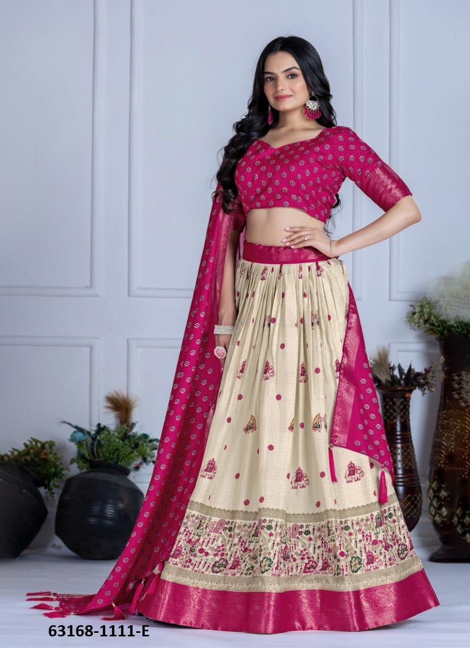 LICHI SILK 1111 - Catalog # 63168 (Set of 5 Semi-Stitched Lehengas) by Komal Pret LICHI SILK 1111 - Catalog # 63168 (Set of 5 Semi-Stitched Lehengas) by Komal Pret