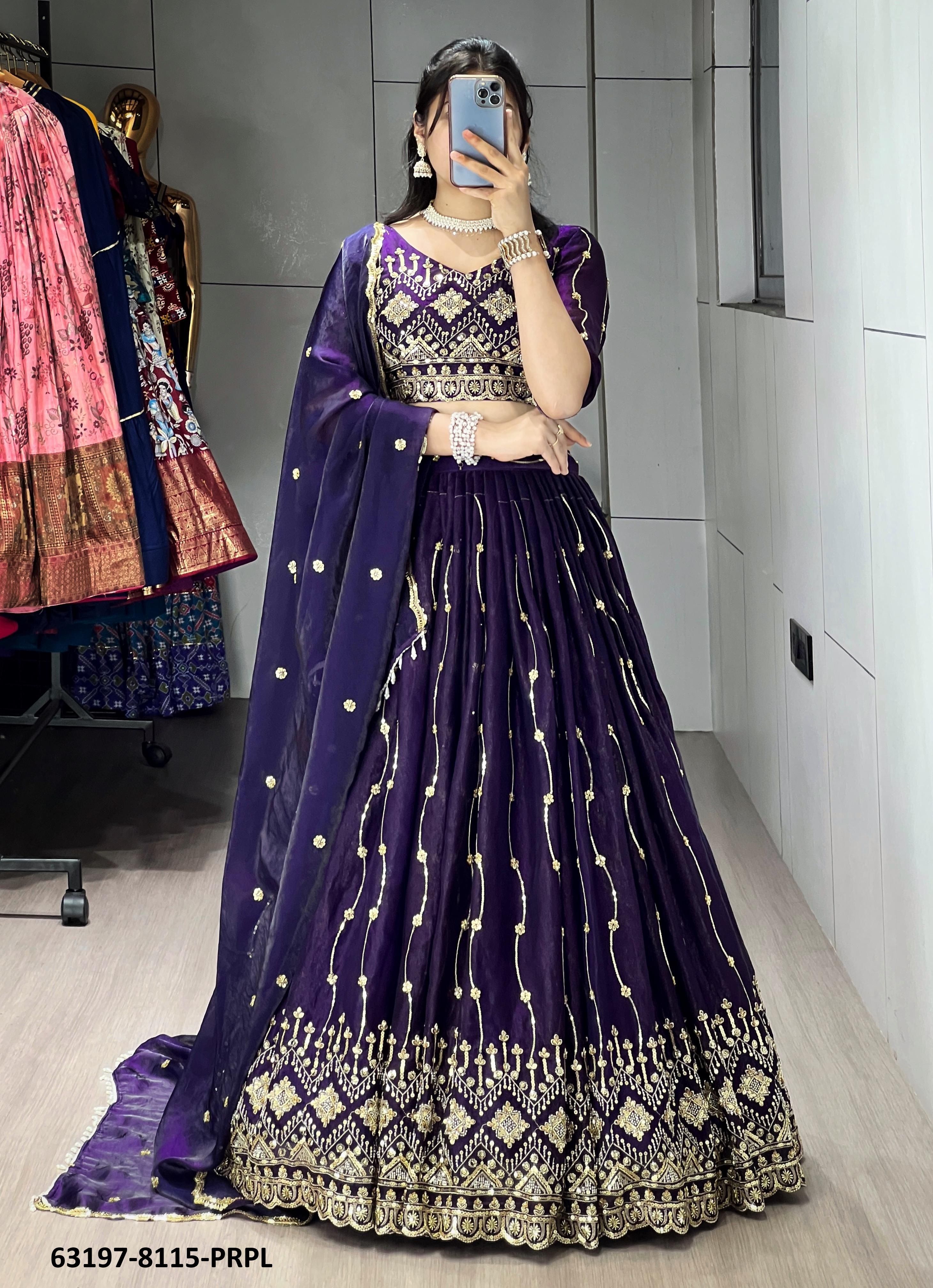 BEADS BEAUTY - Catalog # 63197 (Set of 2 Semi-Stitched Lehengas) by Raw Lemon