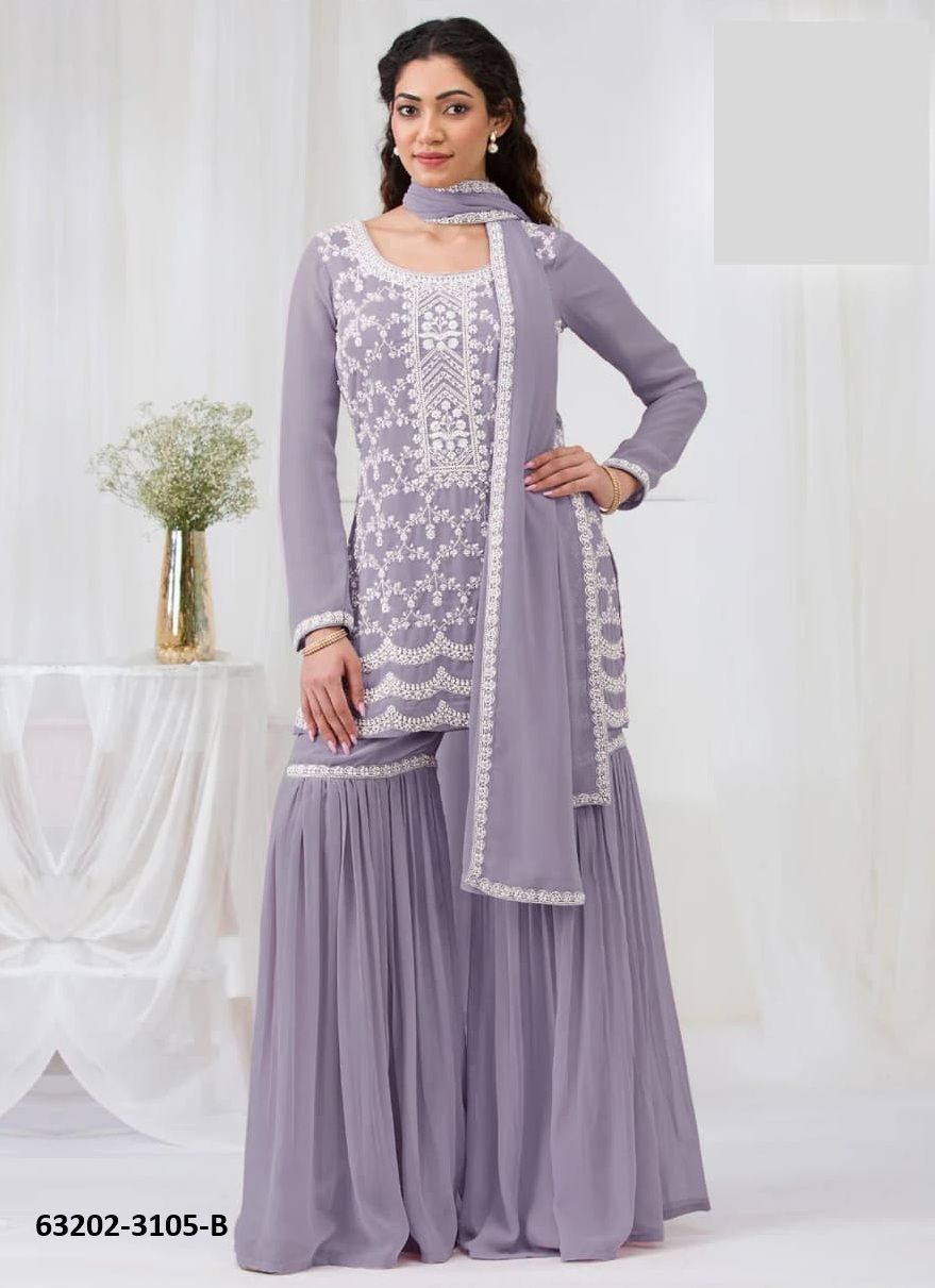 GHARARA THREAD & SEQUINS - Catalog # 63202 (Set of 4 Semi-Stitched / Un-Stitched Suits) by Amdavadi Fashion
