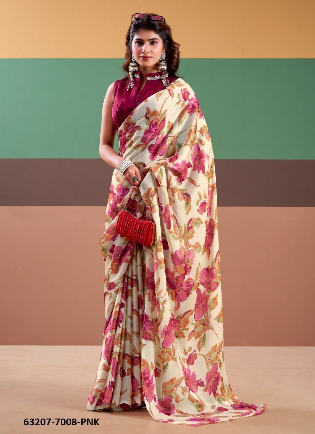 SATIN FLORALS 7008 - Catalog # 63207 (Set of 4 Sarees) by Semad Styles SATIN FLORALS 7008 - Catalog # 63207 (Set of 4 Sarees) by Semad Styles