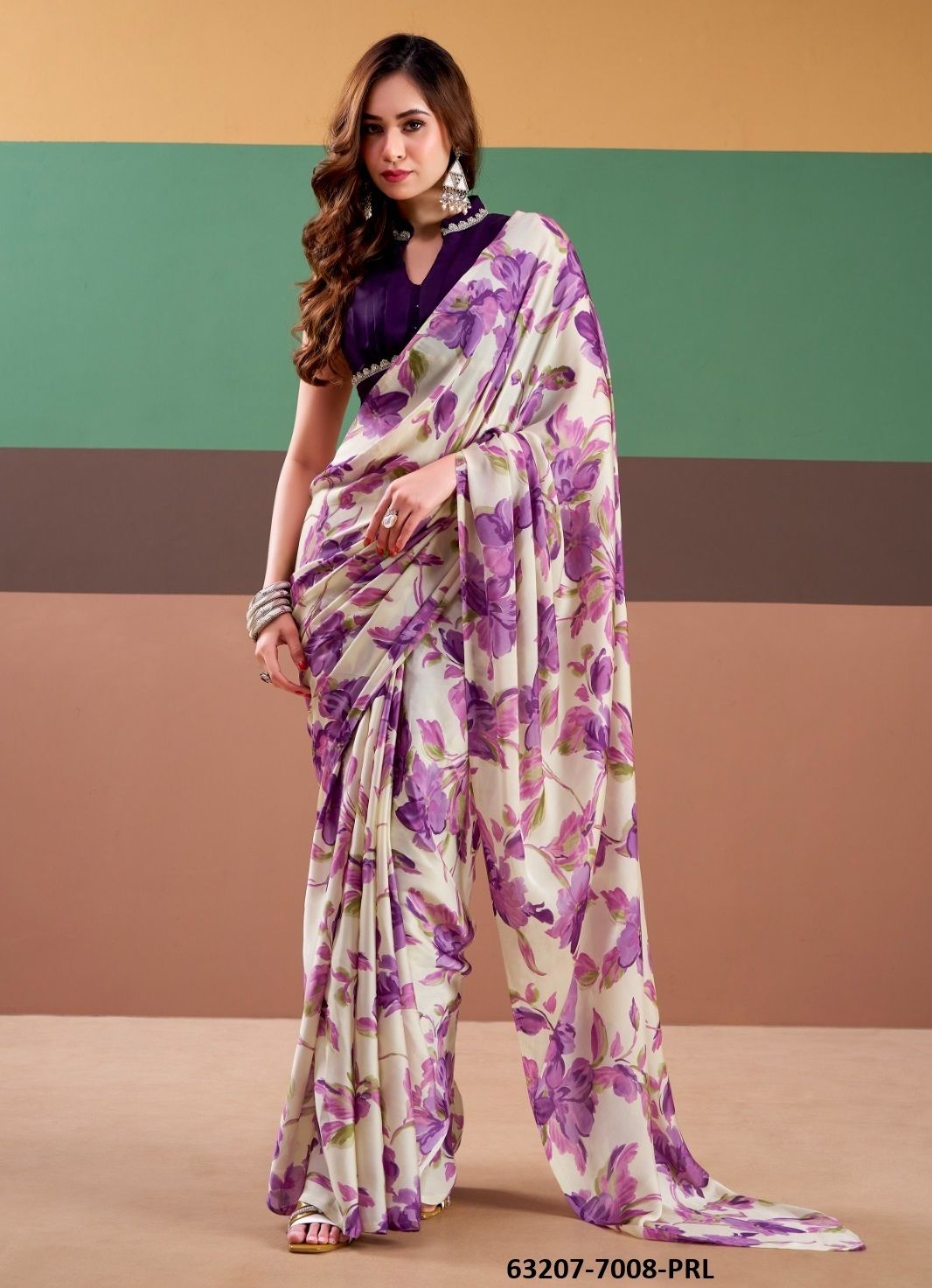 SATIN FLORALS 7008 - Catalog # 63207 (Set of 4 Sarees) by Semad Styles SATIN FLORALS 7008 - Catalog # 63207 (Set of 4 Sarees) by Semad Styles