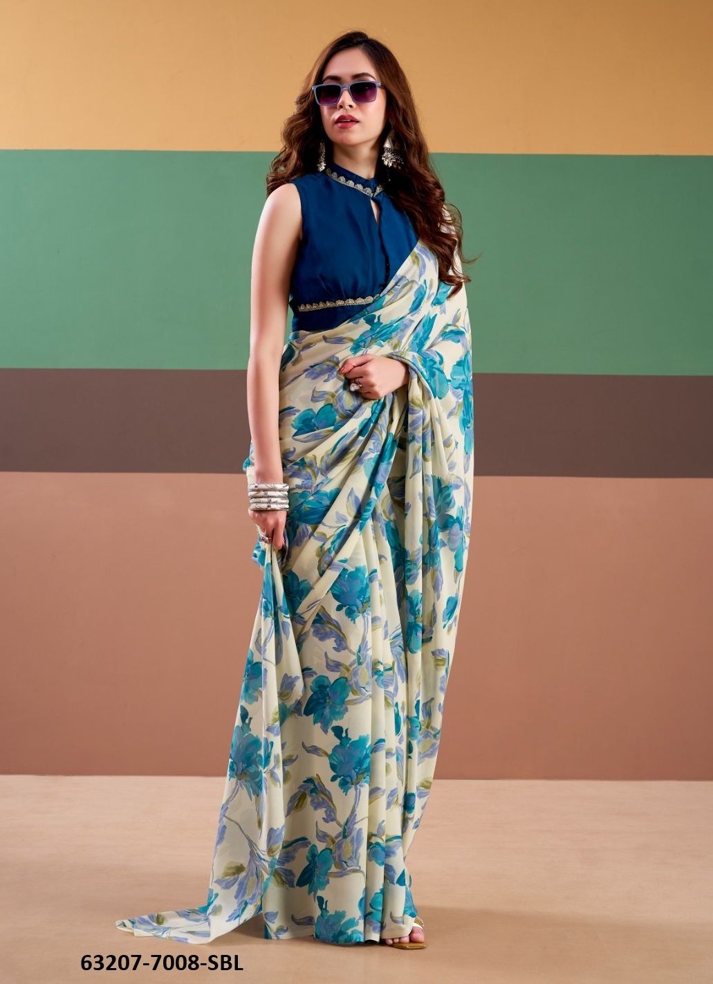 SATIN FLORALS 7008 - Catalog # 63207 (Set of 4 Sarees) by Semad Styles SATIN FLORALS 7008 - Catalog # 63207 (Set of 4 Sarees) by Semad Styles
