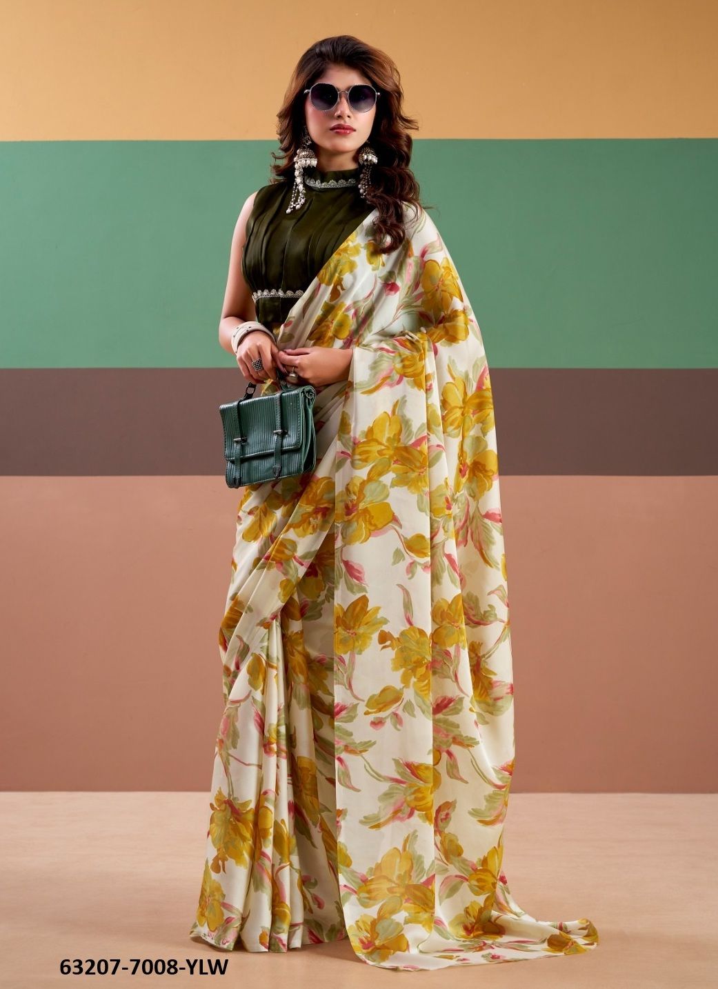 SATIN FLORALS 7008 - Catalog # 63207 (Set of 4 Sarees) by Semad Styles SATIN FLORALS 7008 - Catalog # 63207 (Set of 4 Sarees) by Semad Styles