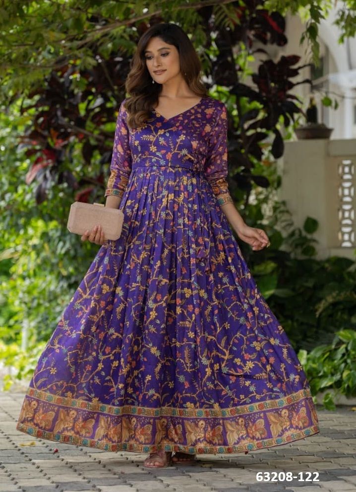 SILK PRINTS 121 - Catalog # 63208 (Set of 3 Readymade Gowns) by Komal Pret SILK PRINTS 121 - Catalog # 63208 (Set of 3 Readymade Gowns) by Komal Pret