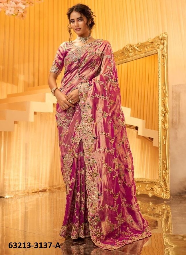 ZARDOSI DRAPE - Catalog # 63213 (Set of 5 Sarees) by Raw Lemon ZARDOSI DRAPE - Catalog # 63213 (Set of 5 Sarees) by Raw Lemon