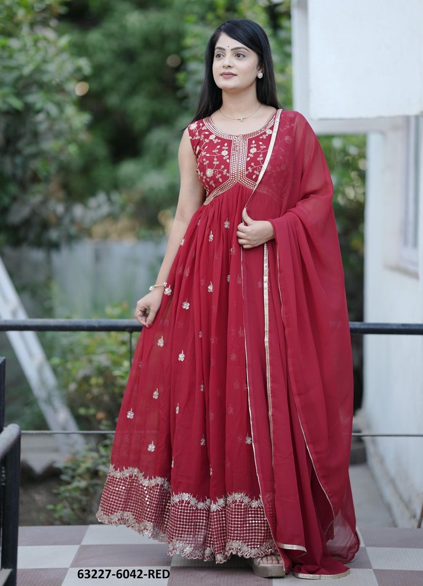 RED RANI 6042 - Catalog # 63227 (Set of 2 Readymade Gowns) by Amdavadi Fashion RED RANI 6042 - Catalog # 63227 (Set of 2 Readymade Gowns) by Amdavadi Fashion